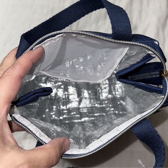 kate spade Navy White Jumbo Polka Dot Gold Tone Zip Lunch Bag - Picture 7 of 9